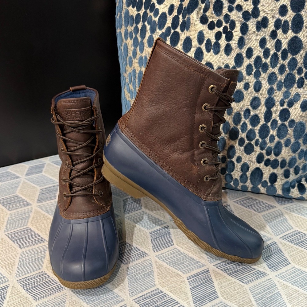 Sperry Avenue Duck Boots | Men's 10 | Brown & Navy Waterproof Leather Boots